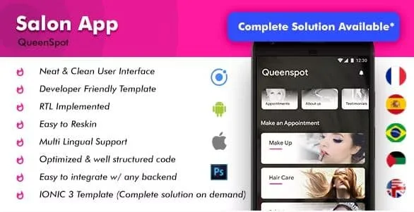 2 App Template| Salon Appointment Booking App| Beauty Parlor App| Makeup booking app| Queenspot