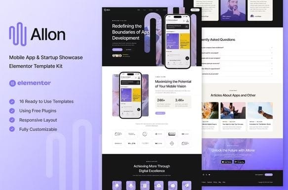 Allon - Mobile App & Startup Showcase Elementor Template Kit 1 Allon - Mobile App & Startup Showcase Elementor Template Kit