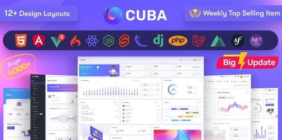 Cuba- HTML, React, Angular, Vue 3, Nuxt, Next Js, Node , Asp.Net, Laravel Admin Dashboard Template 1 Cuba- HTML, React, Angular, Vue 3, Nuxt, Next Js, Node , Asp.Net, Laravel Admin Dashboard Template