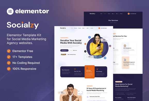 Socialzy – Social Media Marketing Agency Elementor Template Kit 1 Socialzy – Social Media Marketing Agency Elementor Template Kit