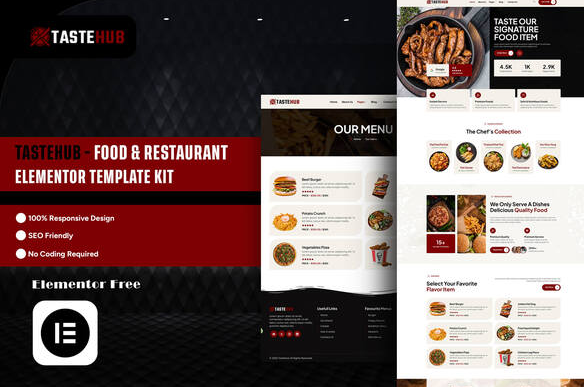 Tastehub - Food & Restaurant Elementor Template Kit 1 Tastehub - Food & Restaurant Elementor Template Kit